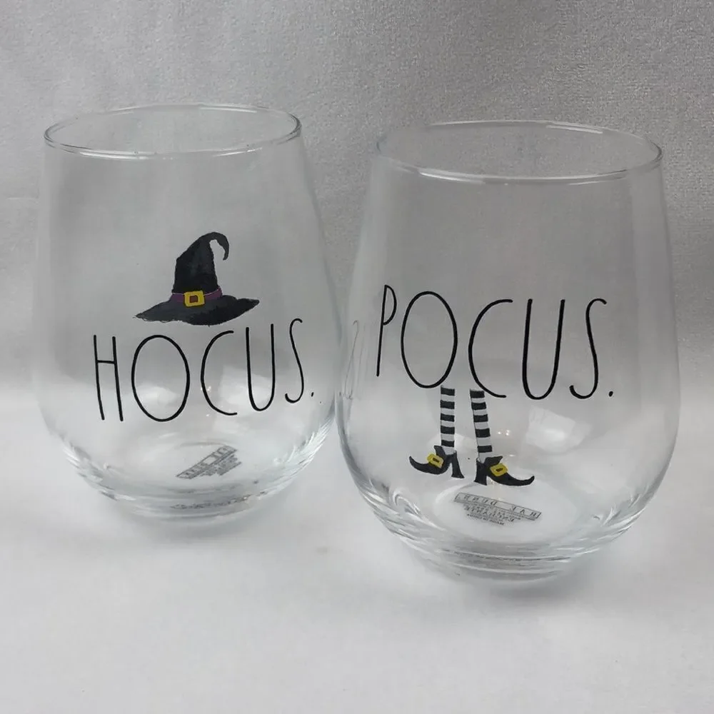 Rae Dunn set of two stemless wine glasses